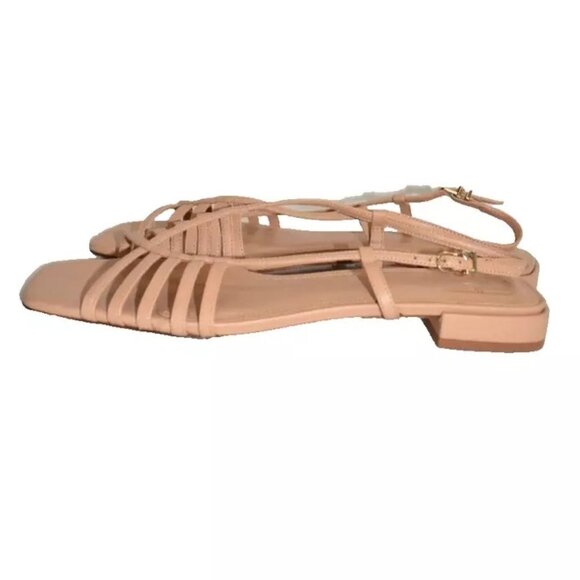 $330 LARROUDE MARIA LEANDRA FLAT SANDAL CAGE LEATHER TAN 11 (DB36) - Picture 4 of 7